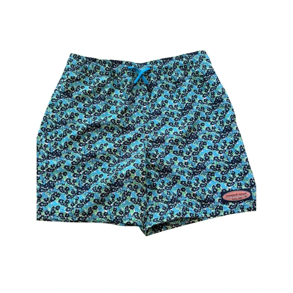 Vineyard‎ Vines Boys Blue Green Floral Swim Trunks Mesh Lined Shorts Kids Size L